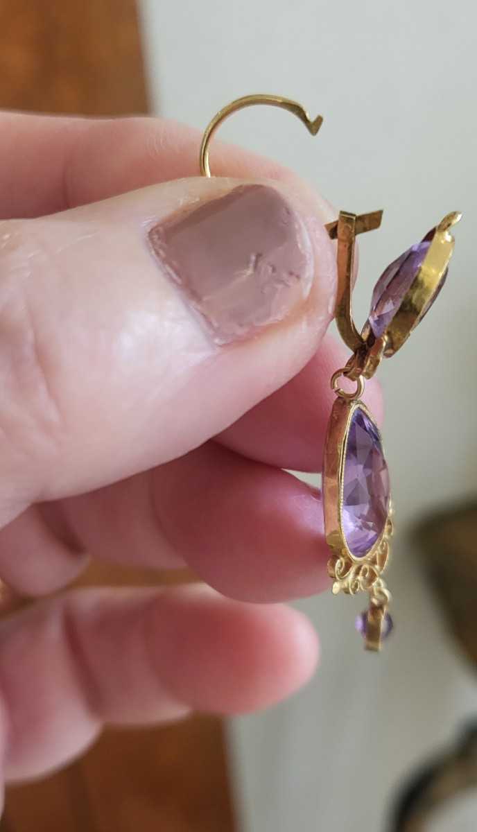 Napoléon 111 Boucles d'oreilles en Or 18ct serties d'Améthystes-photo-4