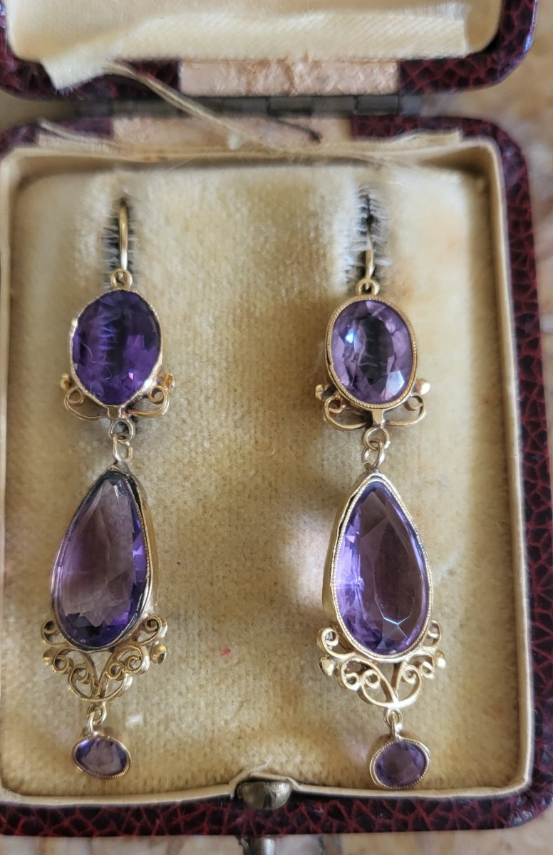 Napoléon 111 Boucles d'oreilles en Or 18ct serties d'Améthystes-photo-2