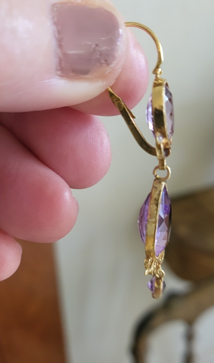 Napoléon 111 Boucles d'oreilles en Or 18ct serties d'Améthystes-photo-3