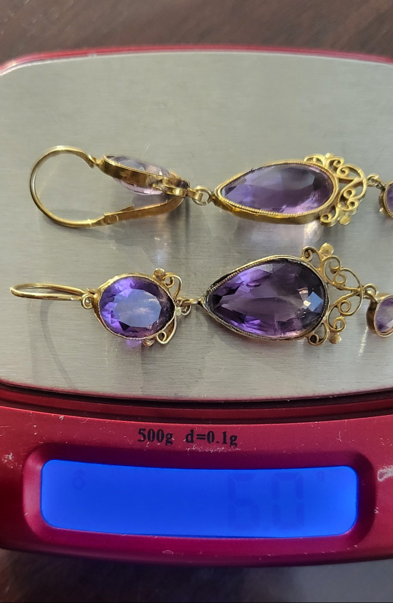 Napoléon 111 Boucles d'oreilles en Or 18ct serties d'Améthystes-photo-4