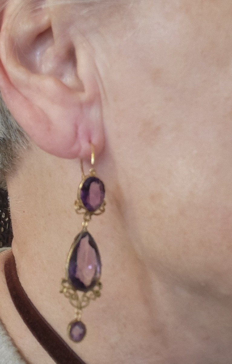 Napoléon 111 Boucles d'oreilles en Or 18ct serties d'Améthystes-photo-5
