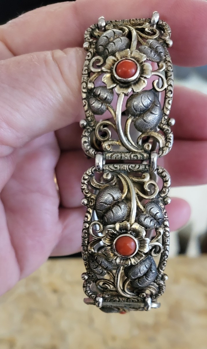 Art Nouveau Vermeil And Coral Bracelet -photo-2