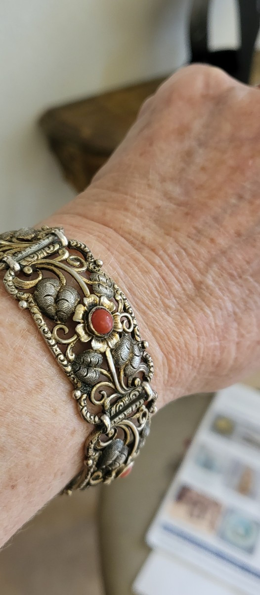 Art Nouveau Vermeil And Coral Bracelet -photo-4