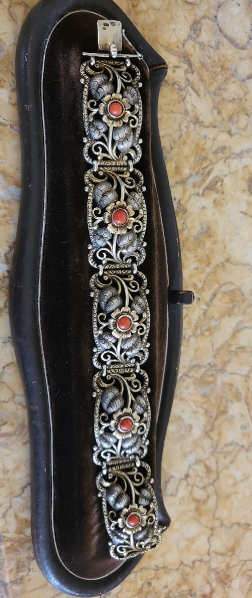 Art Nouveau Vermeil And Coral Bracelet -photo-2
