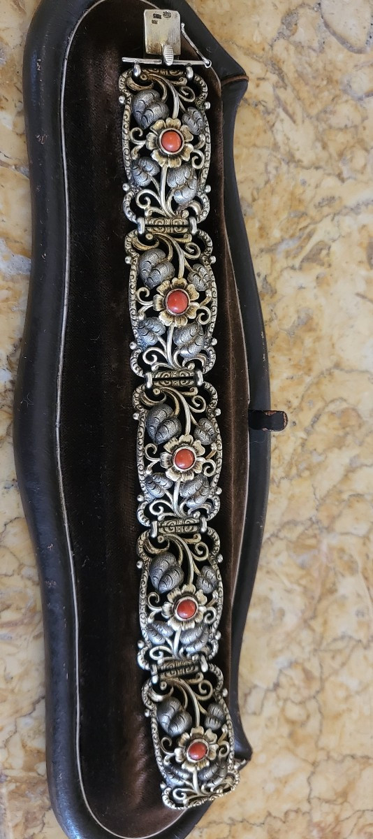 Art Nouveau Vermeil And Coral Bracelet -photo-7