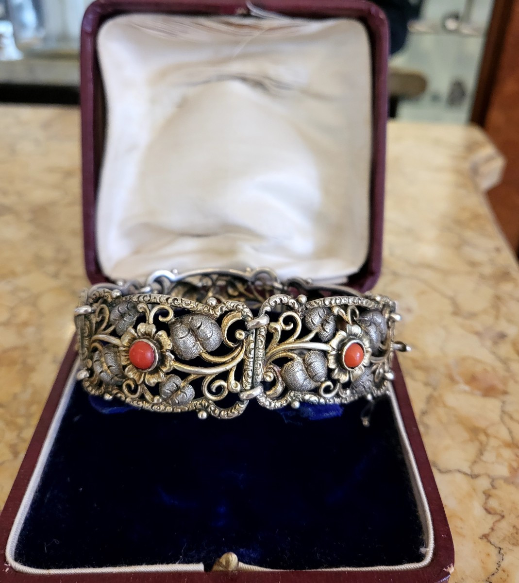 Art Nouveau Vermeil And Coral Bracelet 