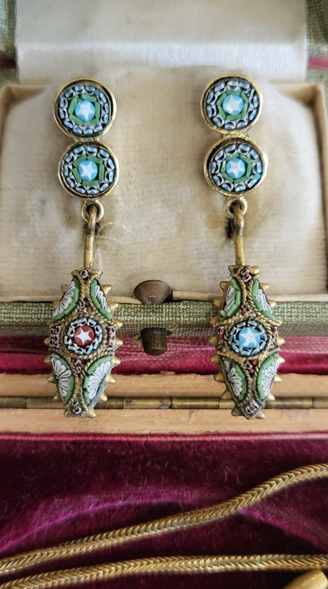 Antique Micro Mosaic Necklace And Earrings Set-photo-3