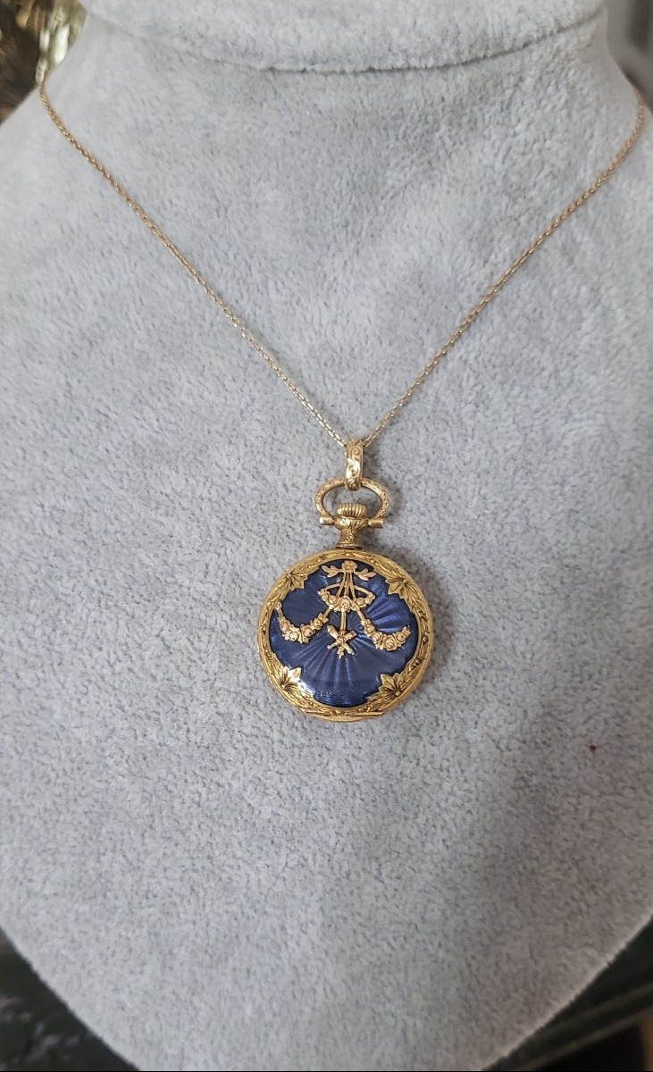 Napoléon 111 Pendentif/Montre Gousset en Or 18ct et Émail-photo-5