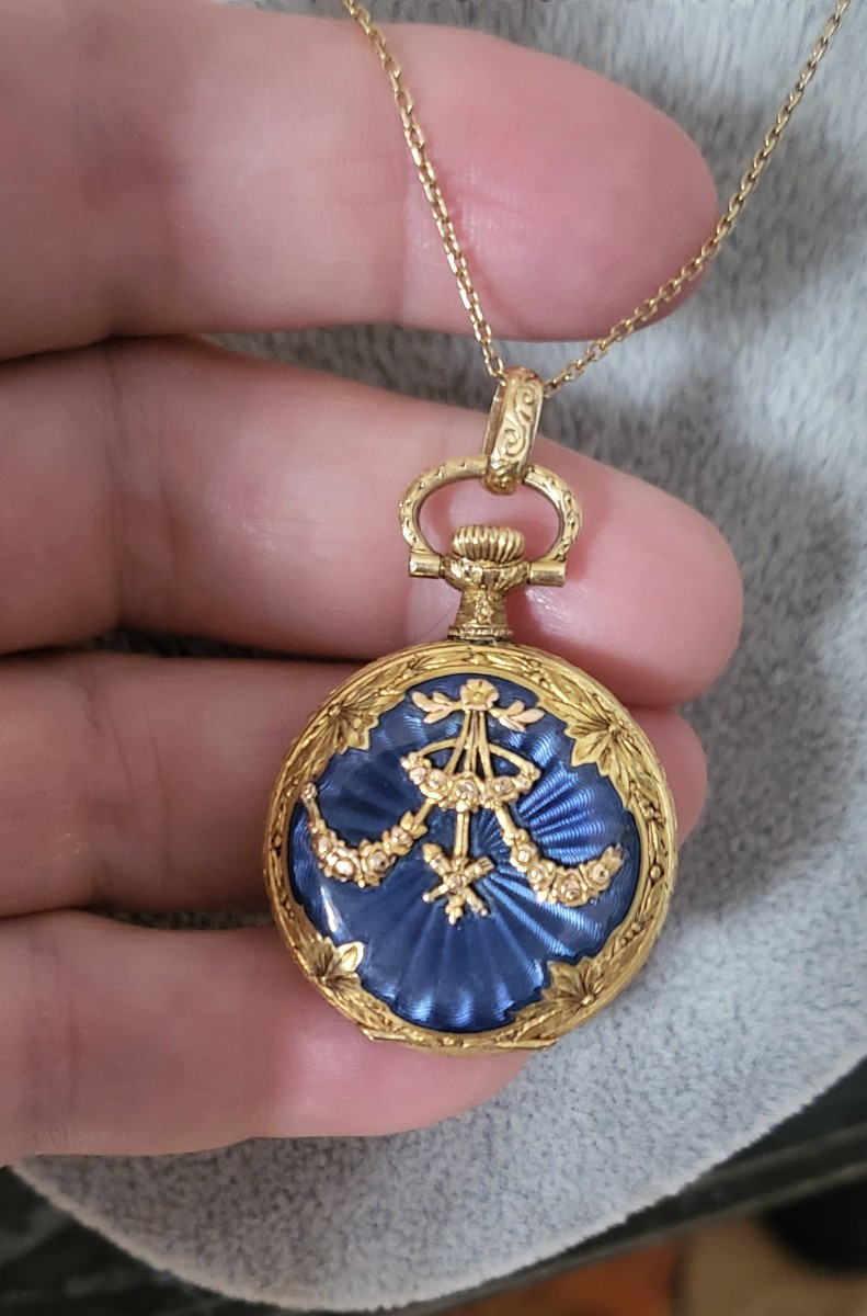 Napoléon 111 Pendentif/Montre Gousset en Or 18ct et Émail-photo-7