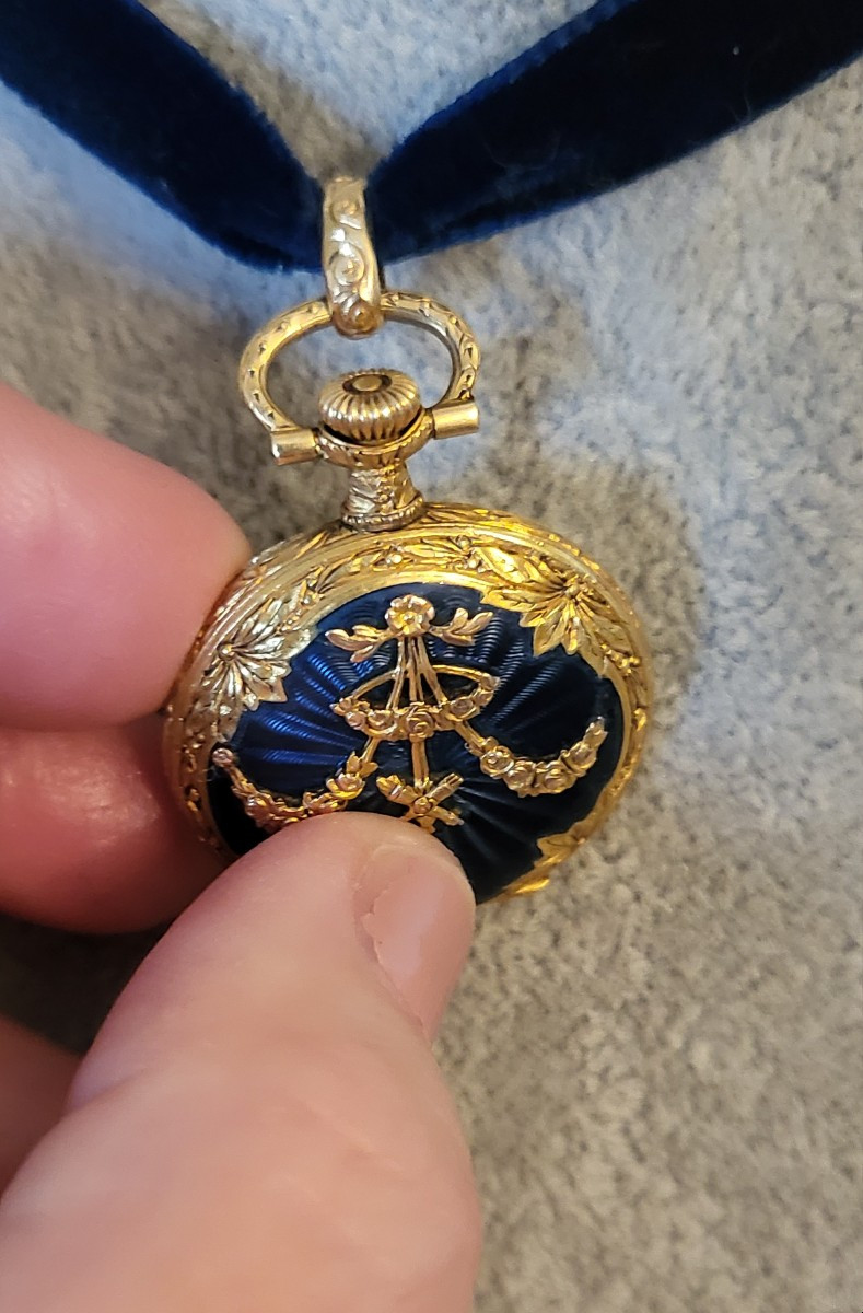 Napoléon 111 Montre Gousset /Pendentif en Or 18ct et Émail-photo-2
