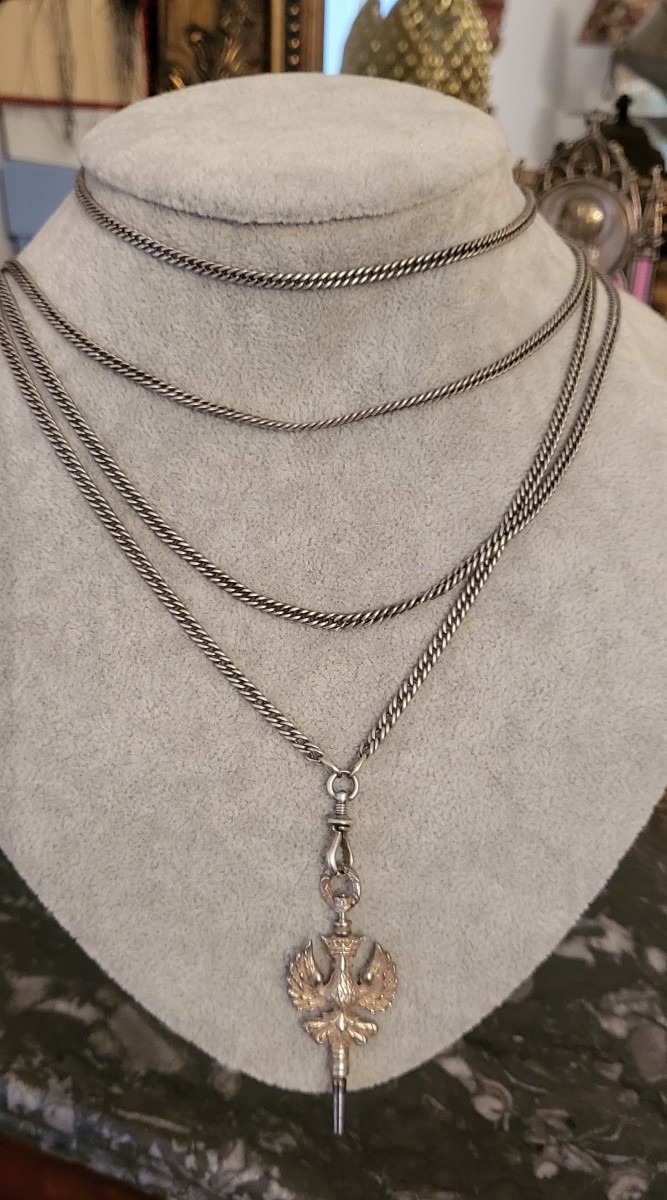 Napoleon 111 - Pendant Silver Watch Chain And Key -photo-6