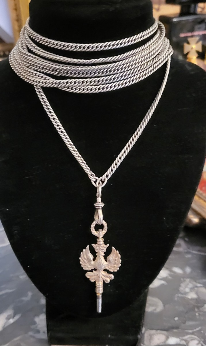 Napoleon 111 - Pendant Silver Watch Chain And Key 