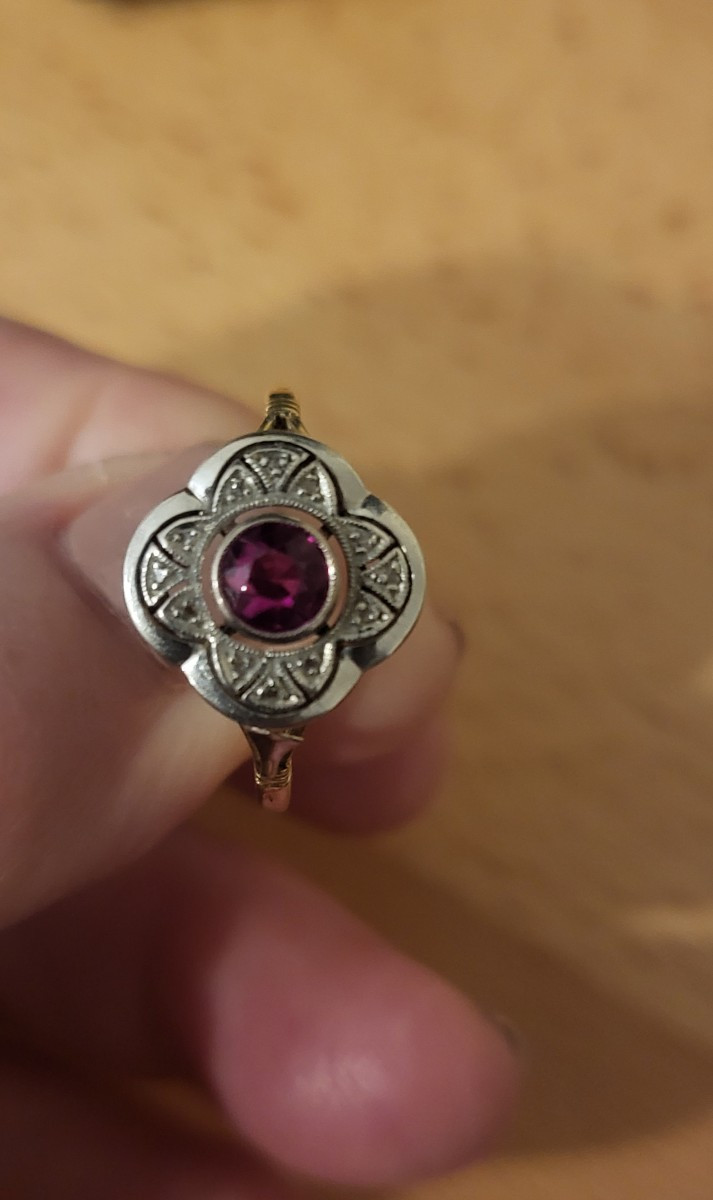 Bague Belle Époque en Or 18ct sertie d'un Rubis-photo-3