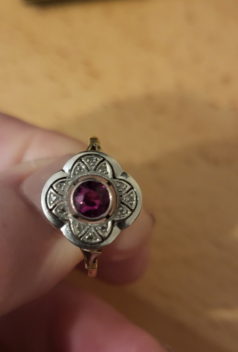 Bague Belle Époque en Or 18ct sertie d'un Rubis-photo-2