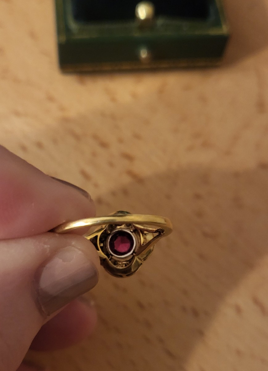 Bague Belle Époque en Or 18ct sertie d'un Rubis-photo-3