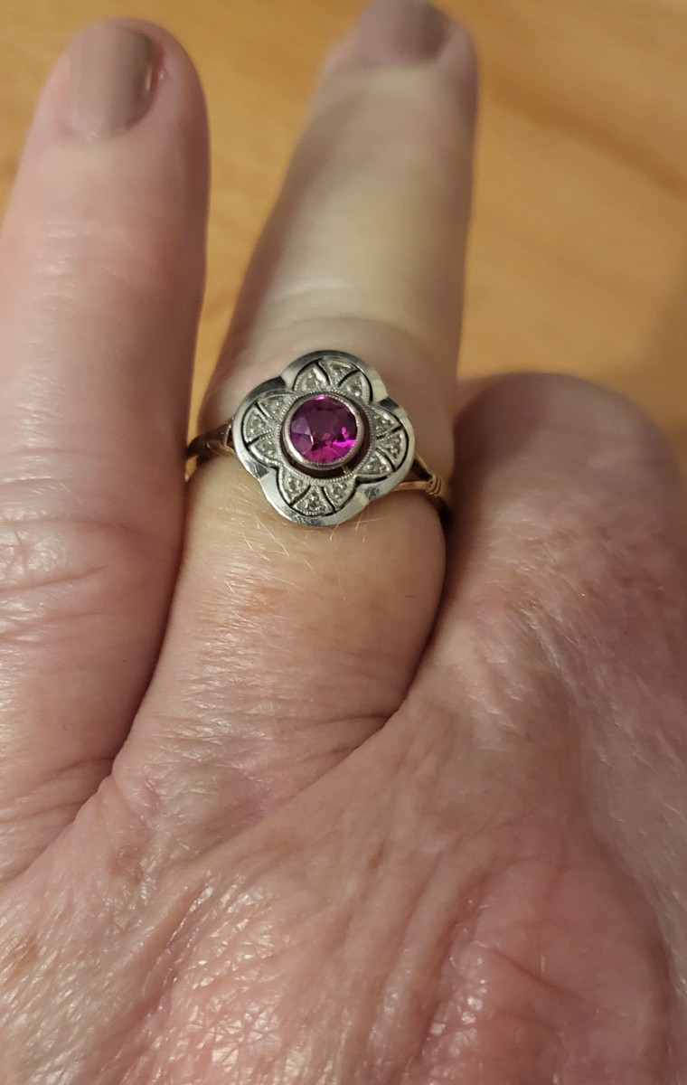 Bague Belle Époque en Or 18ct sertie d'un Rubis-photo-1
