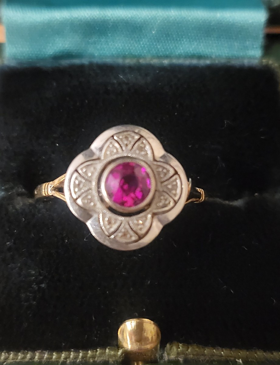 Bague Belle Époque en Or 18ct sertie d'un Rubis-photo-5