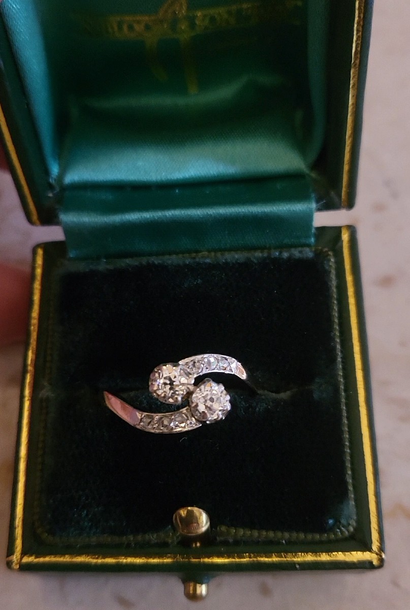 "you And Me" Ring In 18k Gold Set With Diamonds -photo-2