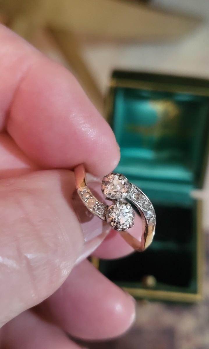 "you And Me" Ring In 18k Gold Set With Diamonds -photo-3
