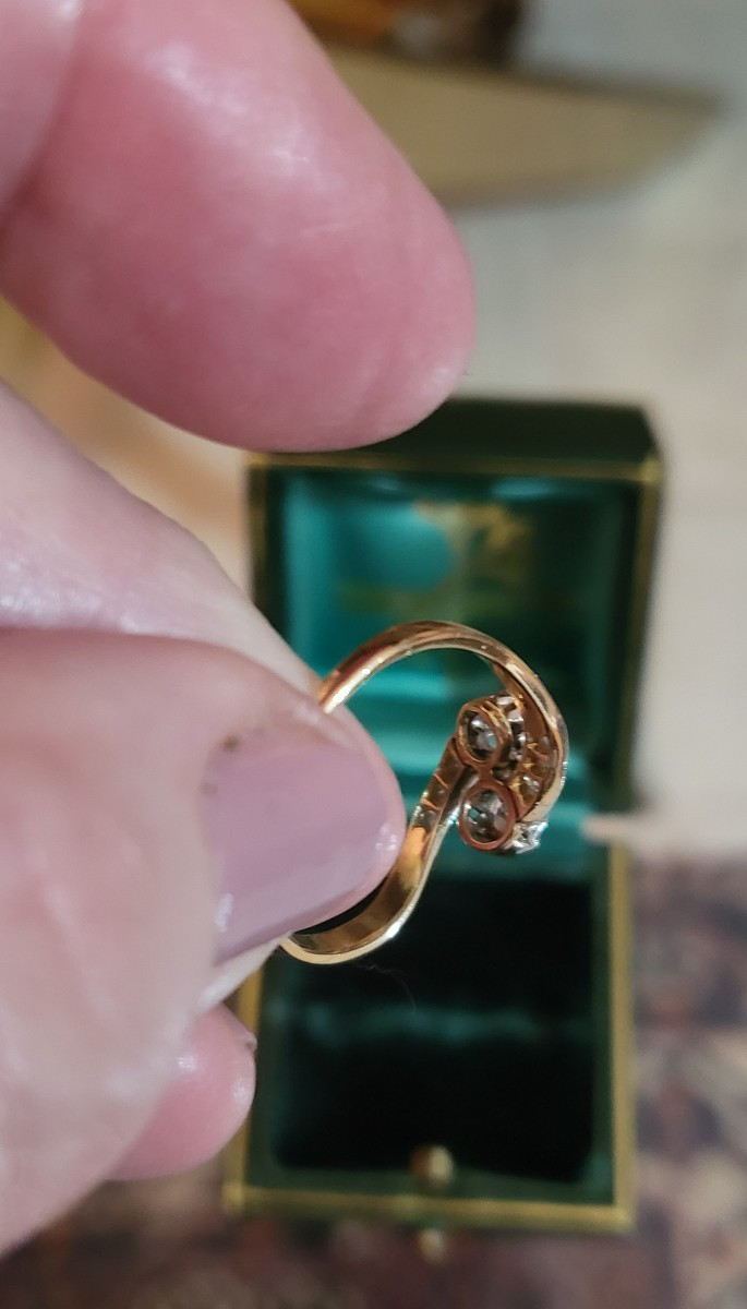 "you And Me" Ring In 18k Gold Set With Diamonds -photo-4