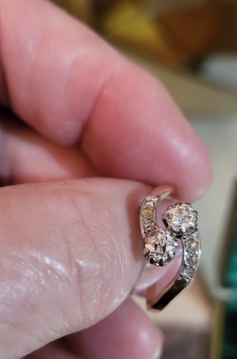 "you And Me" Ring In 18k Gold Set With Diamonds -photo-2