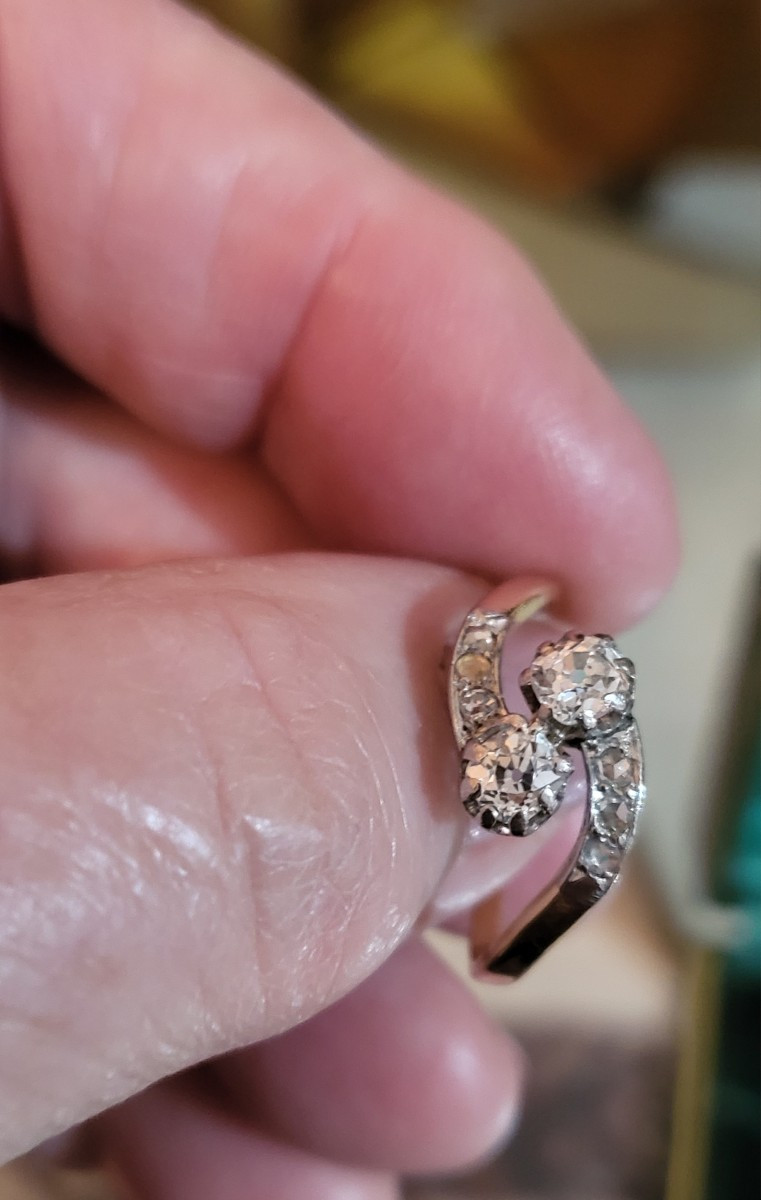 "you And Me" Ring In 18k Gold Set With Diamonds -photo-5
