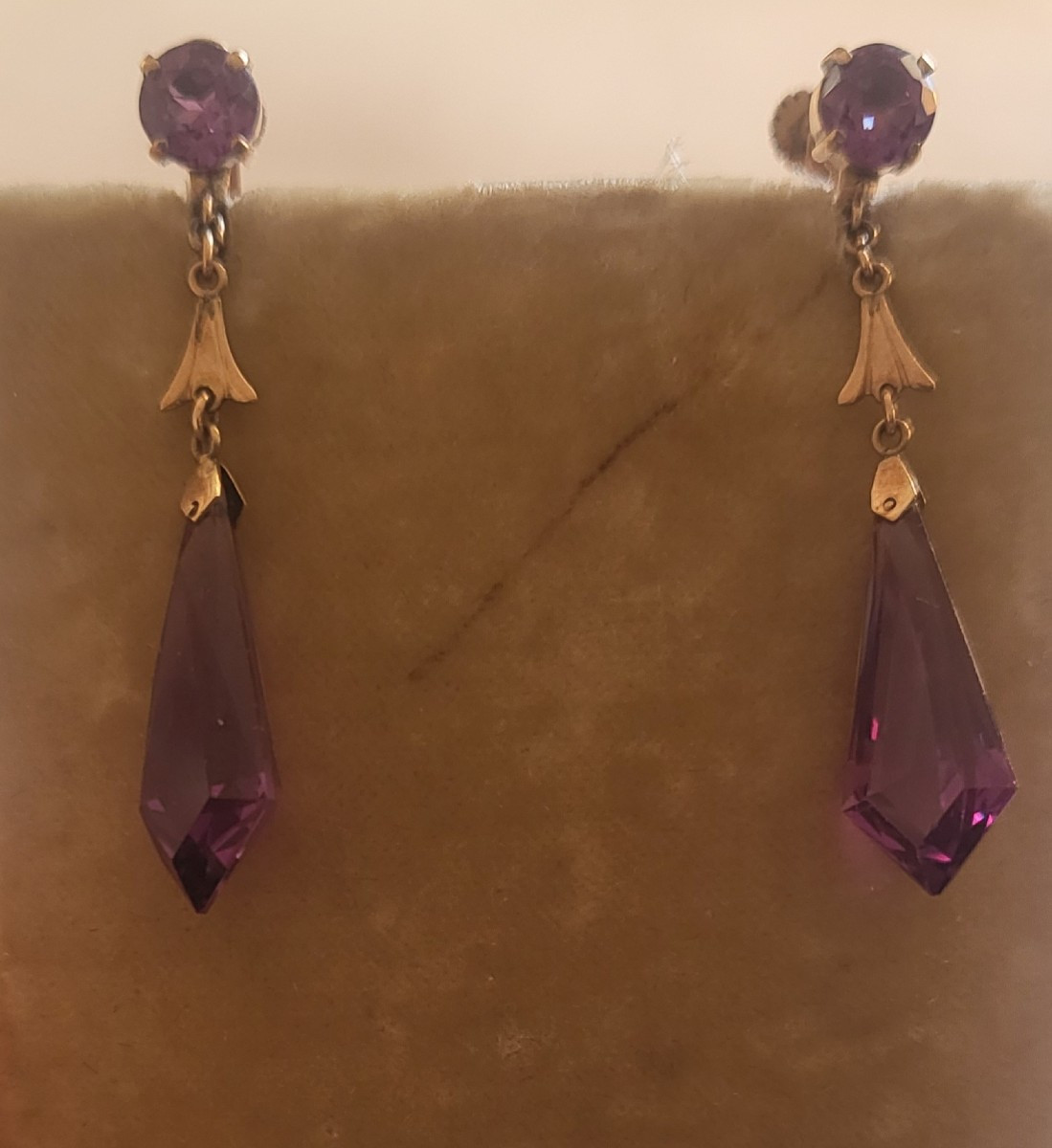 Art Deco Earrings In 14ct Gold Set With Violet Sapphires.-photo-2