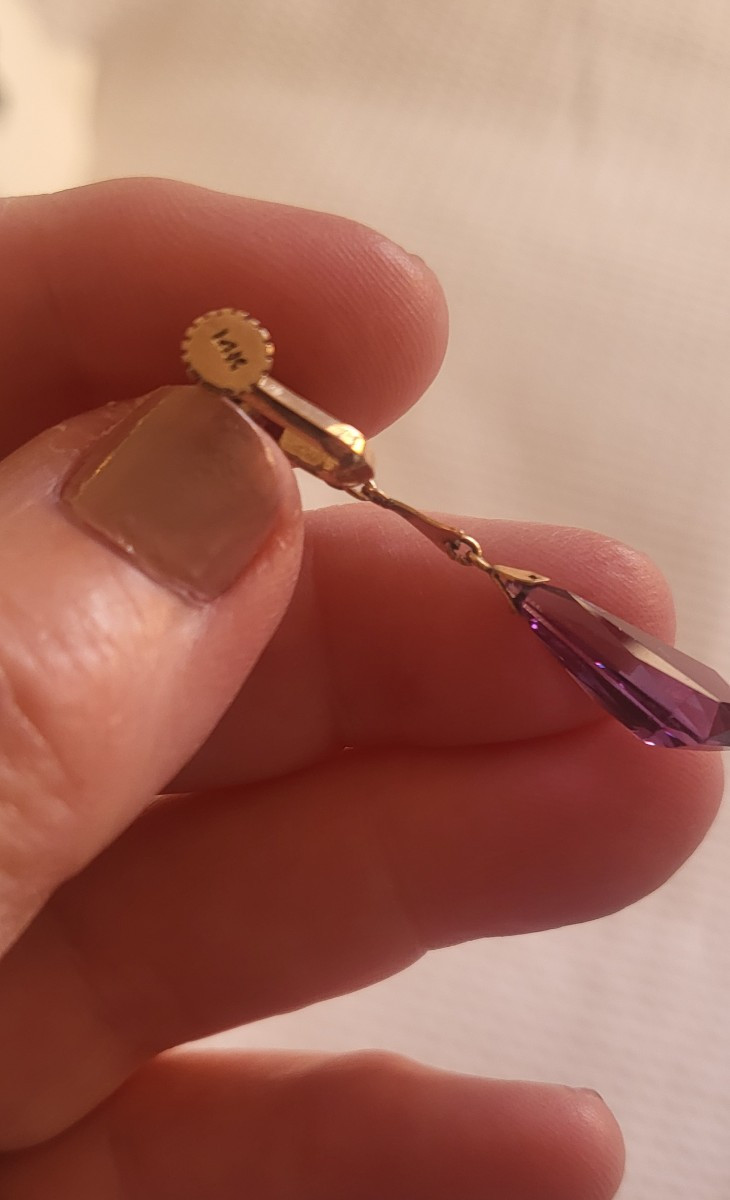 Art Deco Earrings In 14ct Gold Set With Violet Sapphires.-photo-2