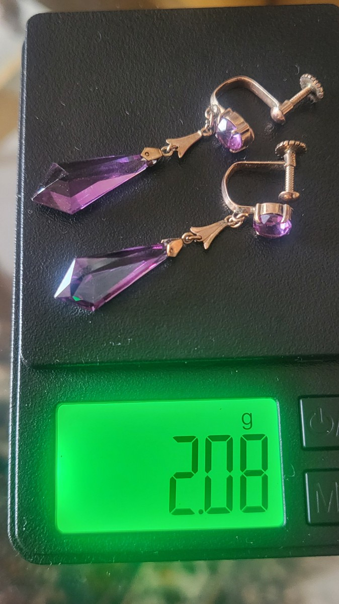 Art Deco Earrings In 14ct Gold Set With Violet Sapphires.-photo-3