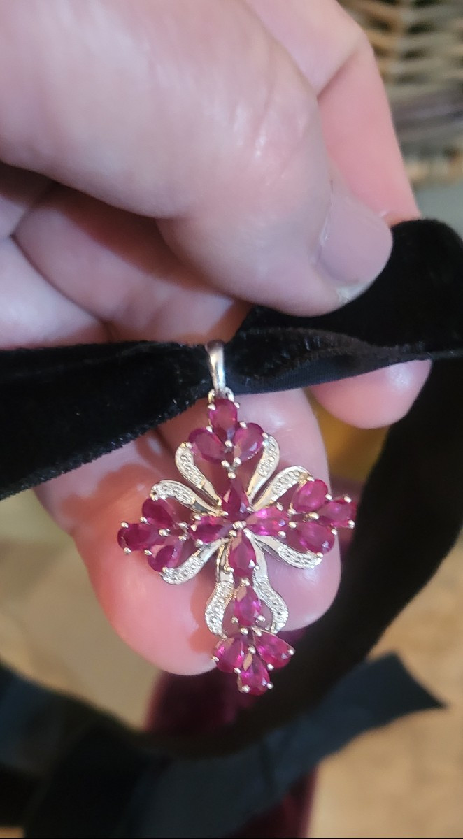 Contemporary Cross Set With Rubies On Silver -photo-2