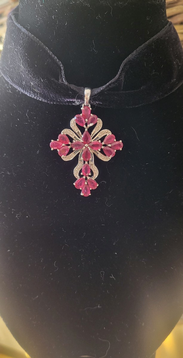 Contemporary Cross Set With Rubies On Silver -photo-3
