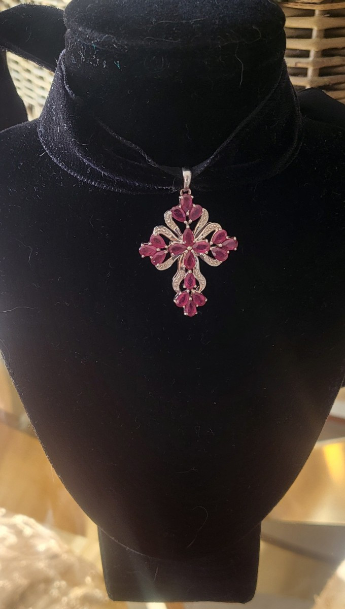 Contemporary Cross Set With Rubies On Silver -photo-4