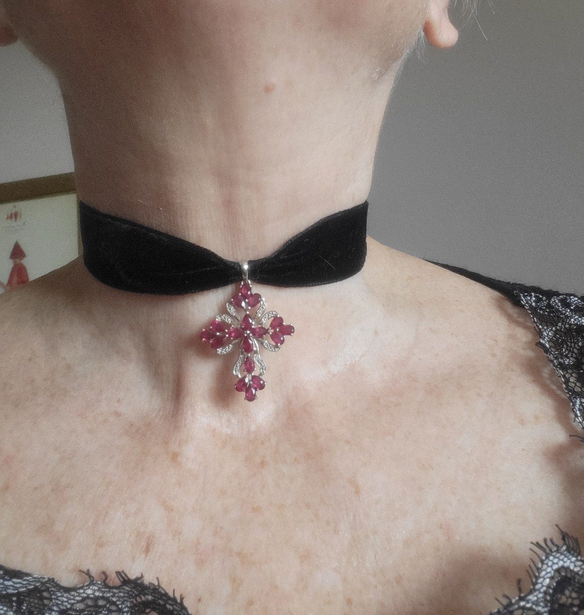 Contemporary Cross Set With Rubies On Silver -photo-2