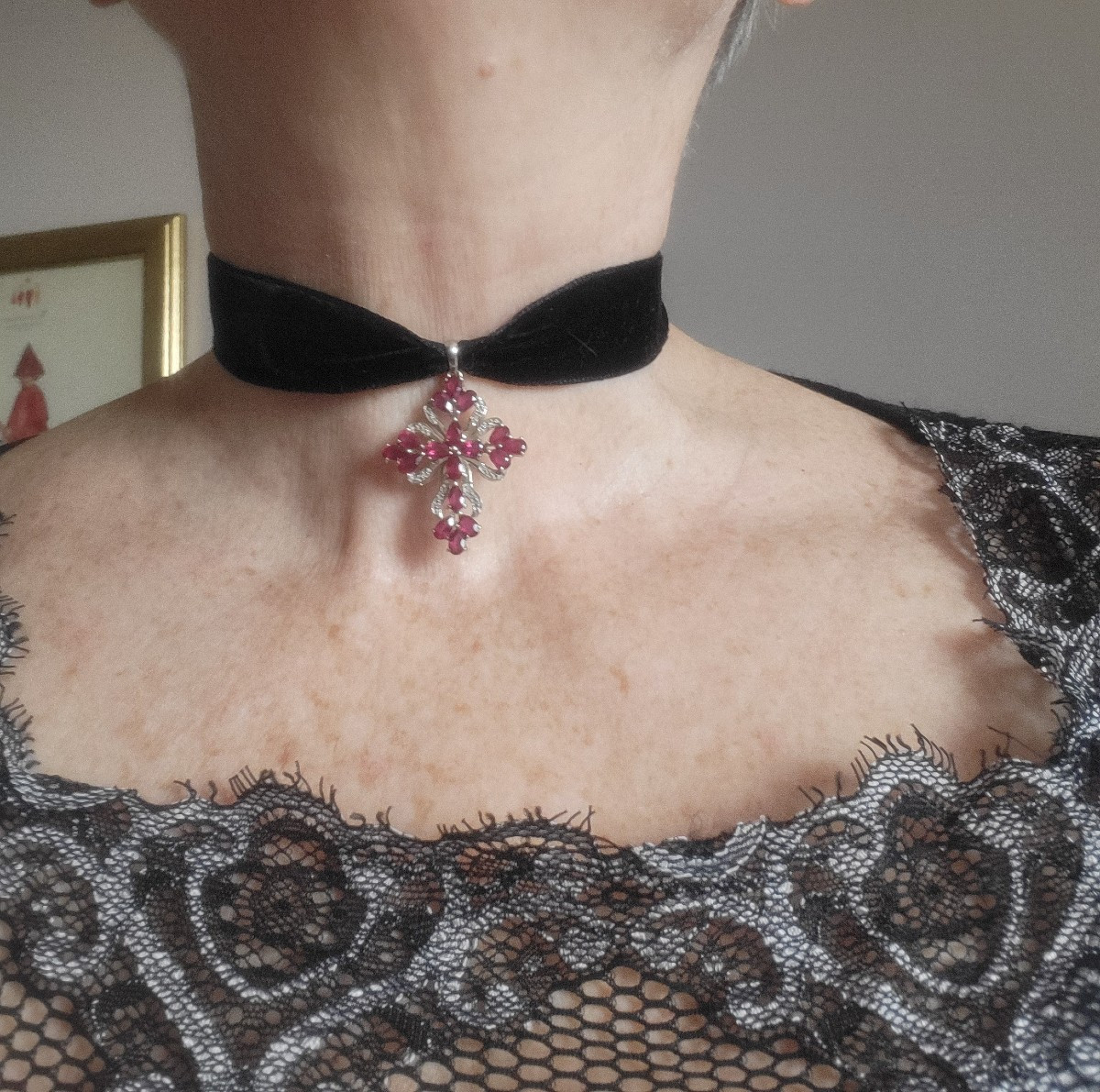 Contemporary Cross Set With Rubies On Silver -photo-4