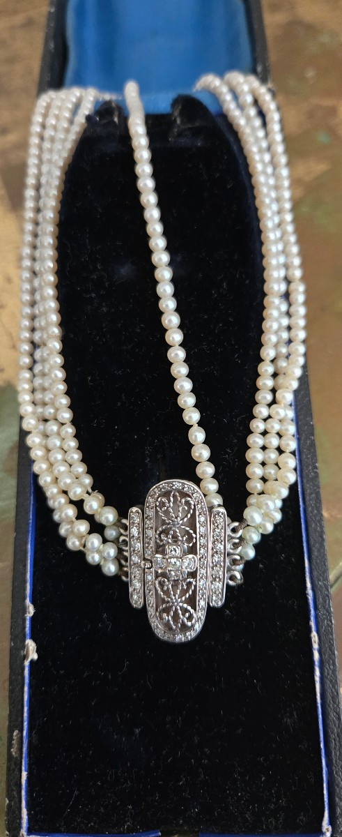 Ras-de-Cou Art Déco/Belle Époque en Vermeil et Perles fines-photo-2