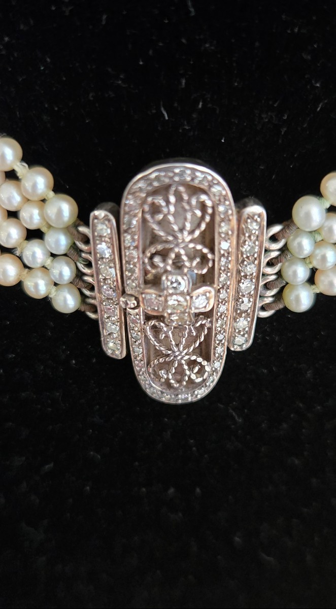 Ras-de-Cou Art Déco/Belle Époque en Vermeil et Perles fines-photo-3