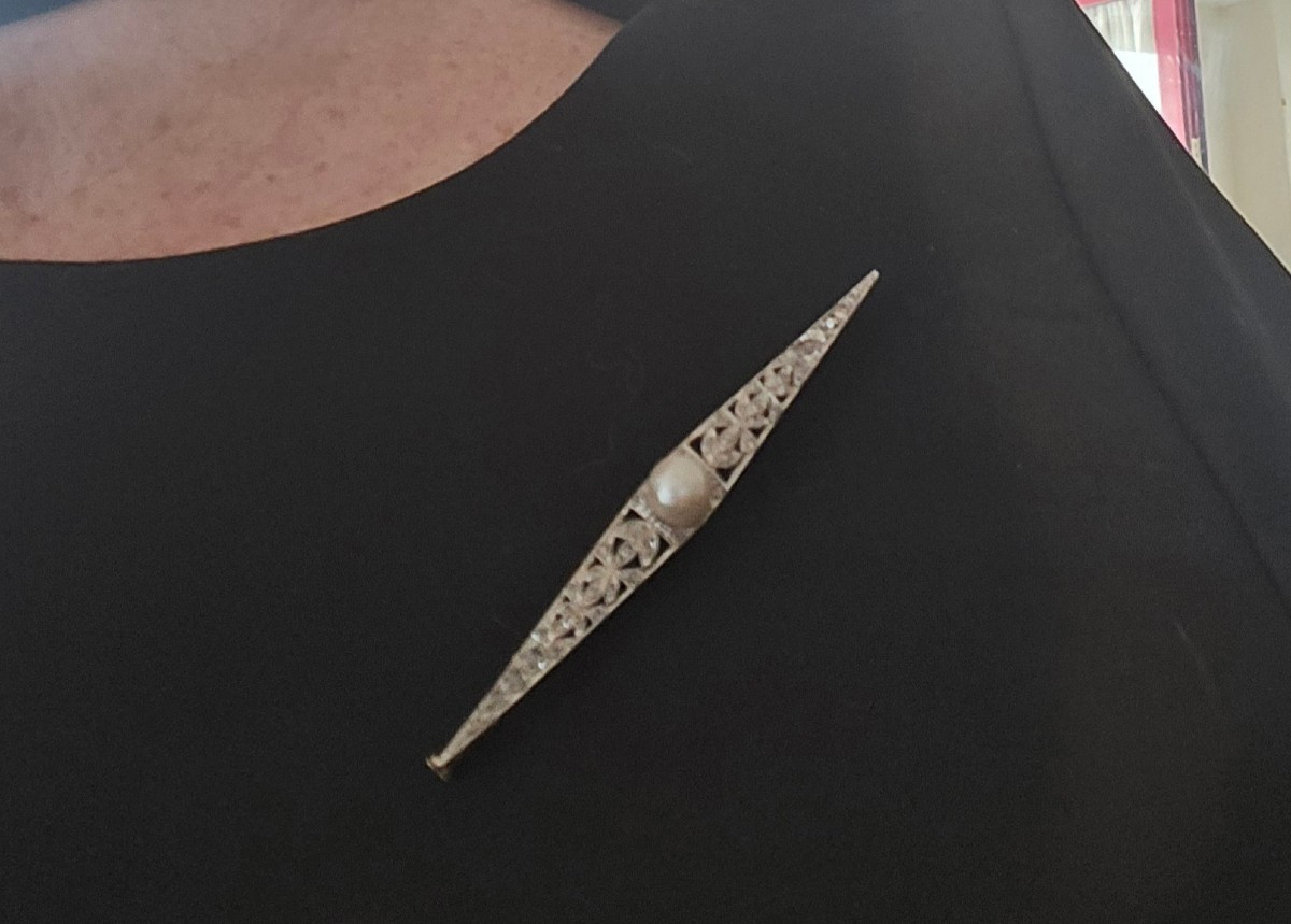  18ct Gold And Diamond Art Déco Barrette Brooch-photo-4