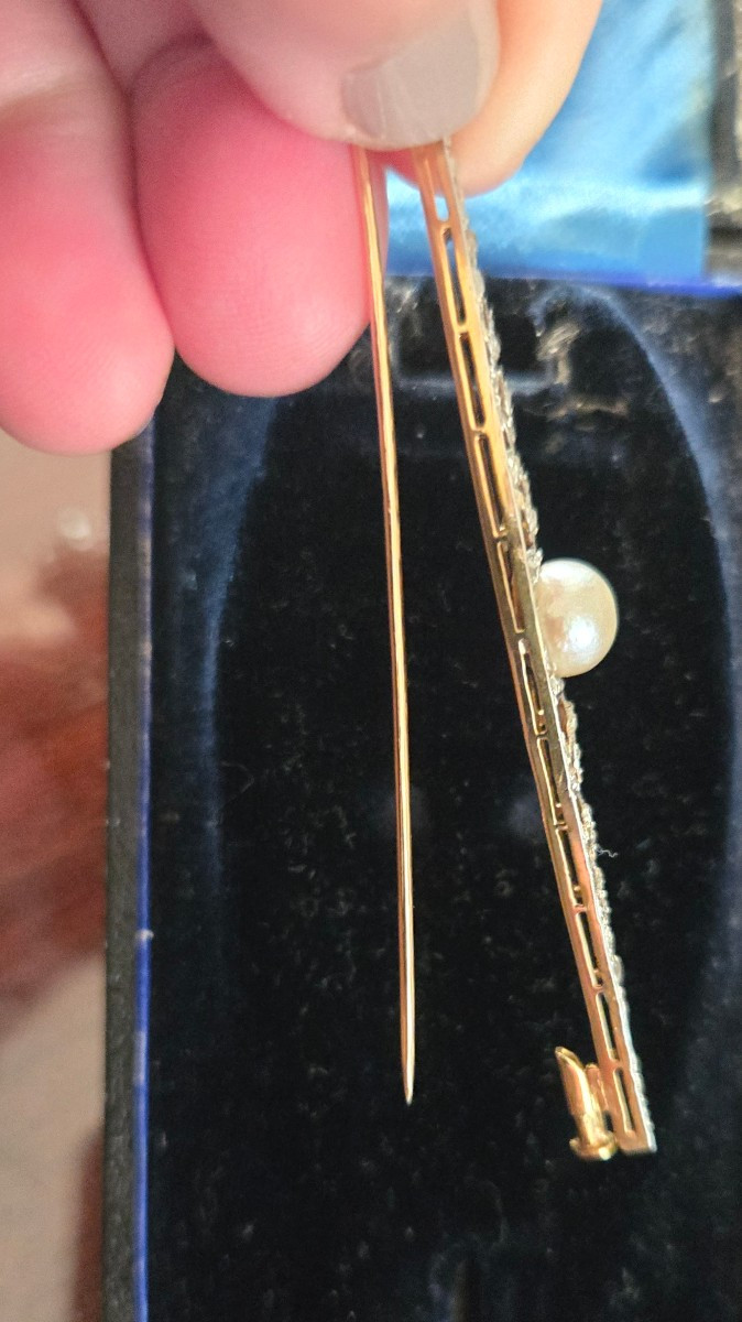  18ct Gold And Diamond Art Déco Barrette Brooch-photo-2