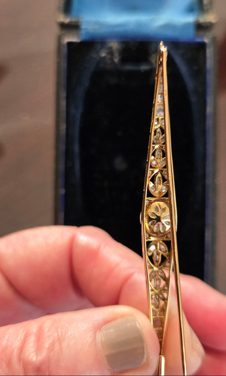  18ct Gold And Diamond Art Déco Barrette Brooch-photo-3