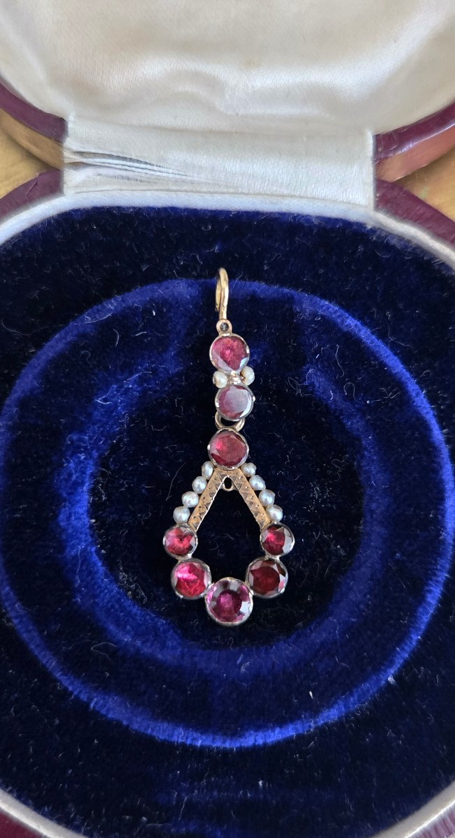 Pendentif Charles X en Or 18ct et Grenats en Paillon -photo-3