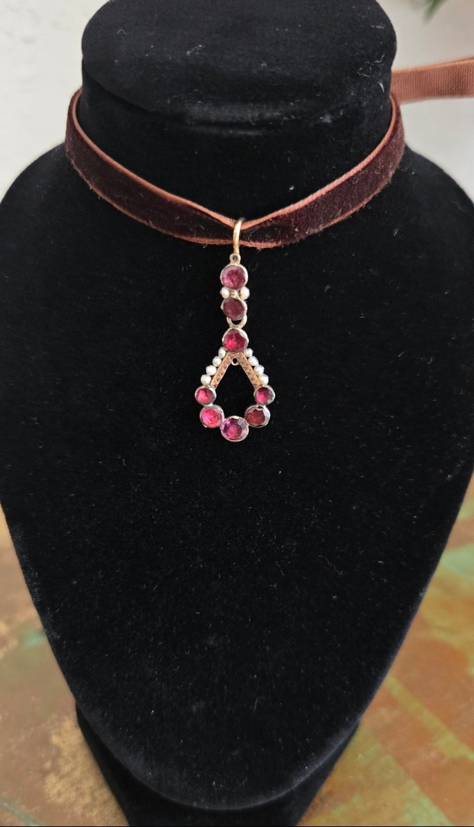 Pendentif Charles X en Or 18ct et Grenats en Paillon -photo-4