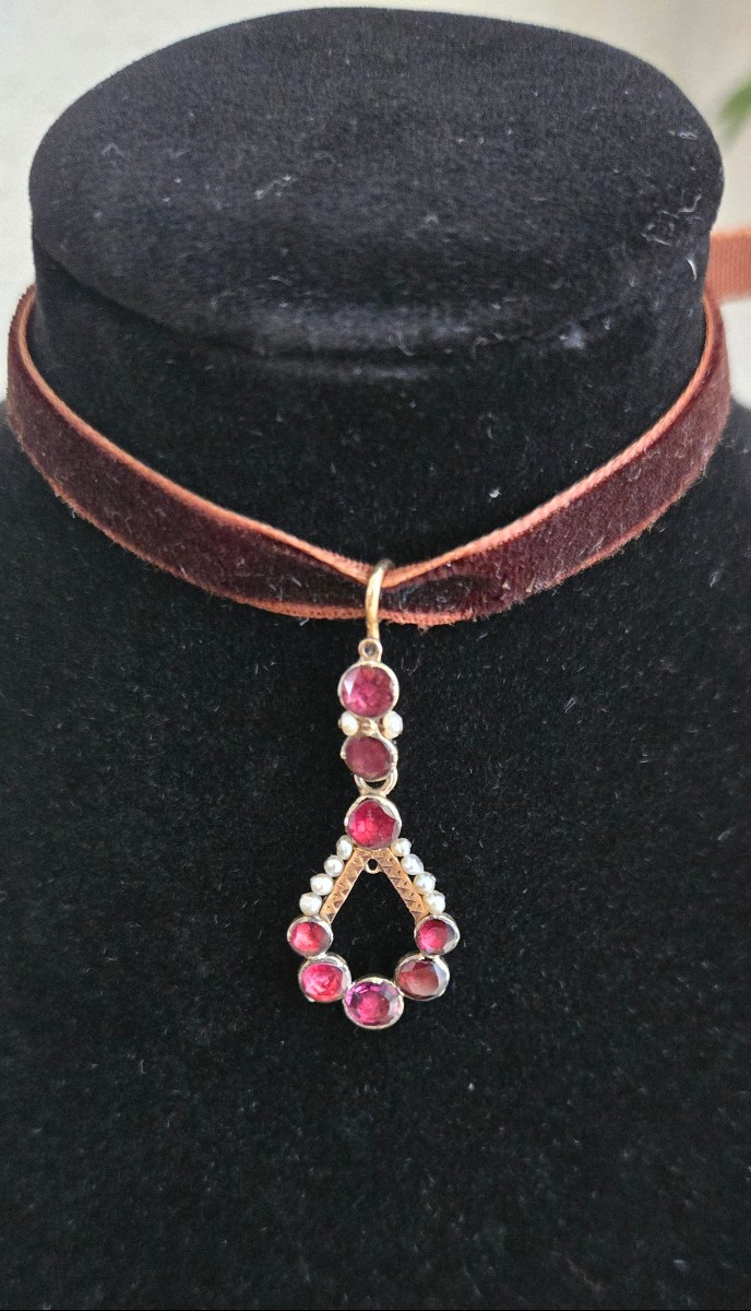 Pendentif Charles X en Or 18ct et Grenats en Paillon -photo-3