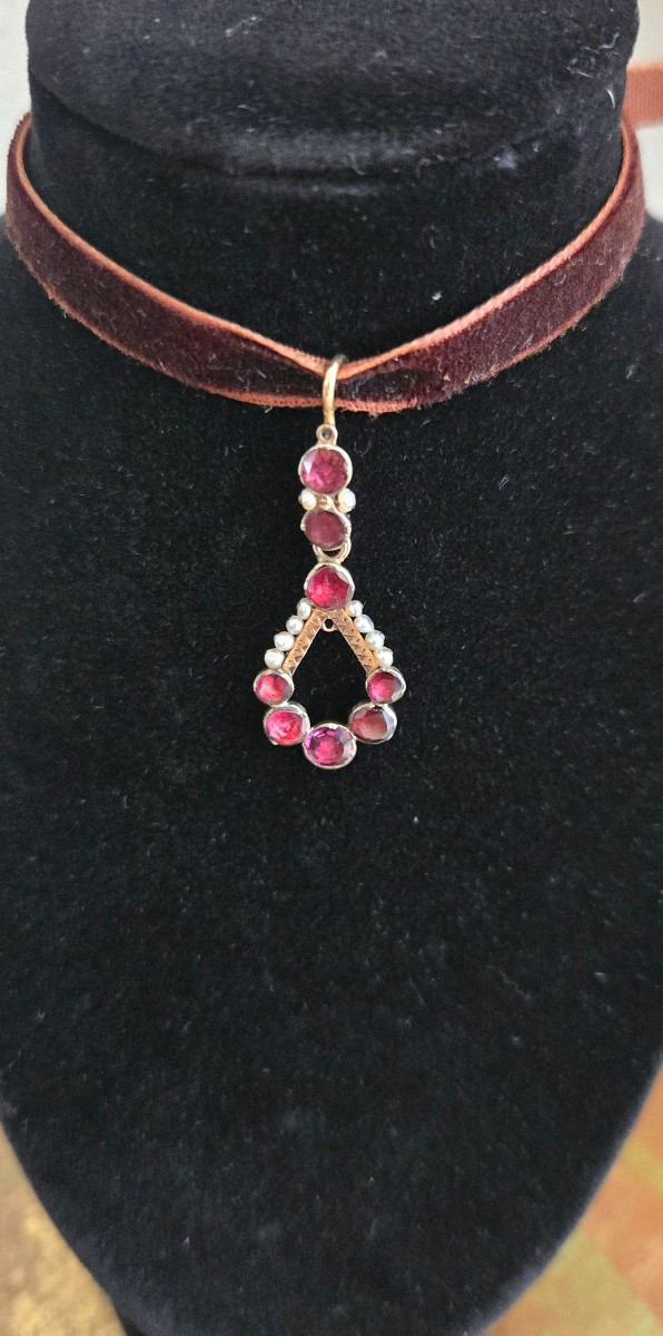 Pendentif Charles X en Or 18ct et Grenats en Paillon 