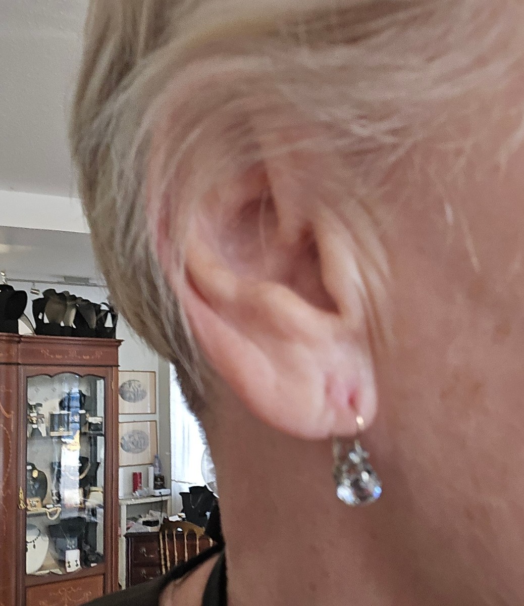 Pair Of 18ct Gold Crystal Dormeuse Earrings-photo-1