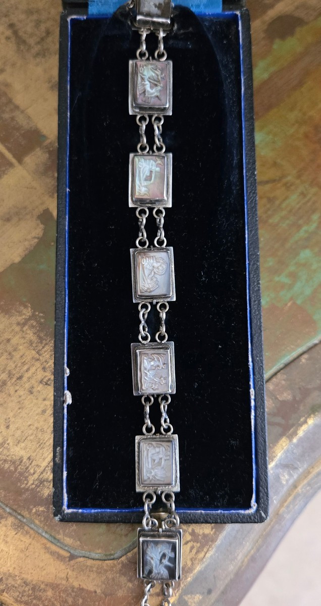 Bracelet Italien Art Déco, orné de Camées en Argent -photo-3