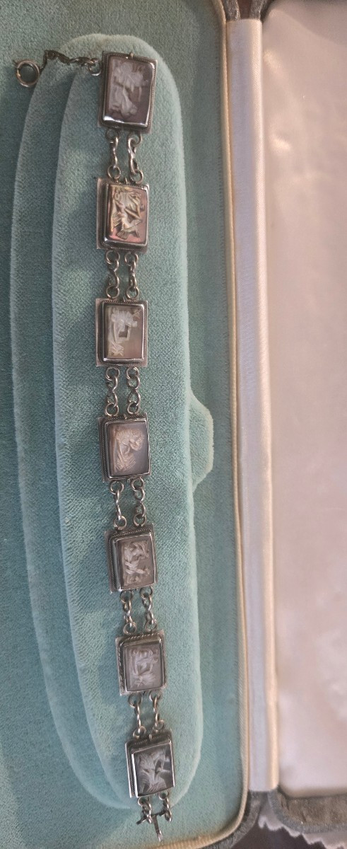 Bracelet Italien Art Déco, orné de Camées en Argent -photo-1