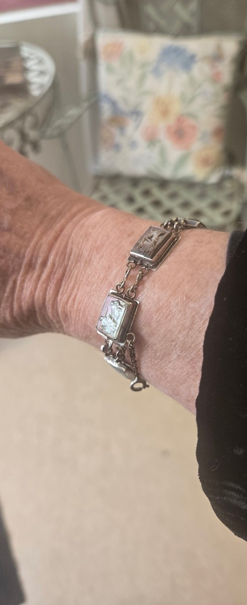 Bracelet Italien Art Déco, orné de Camées en Argent -photo-2