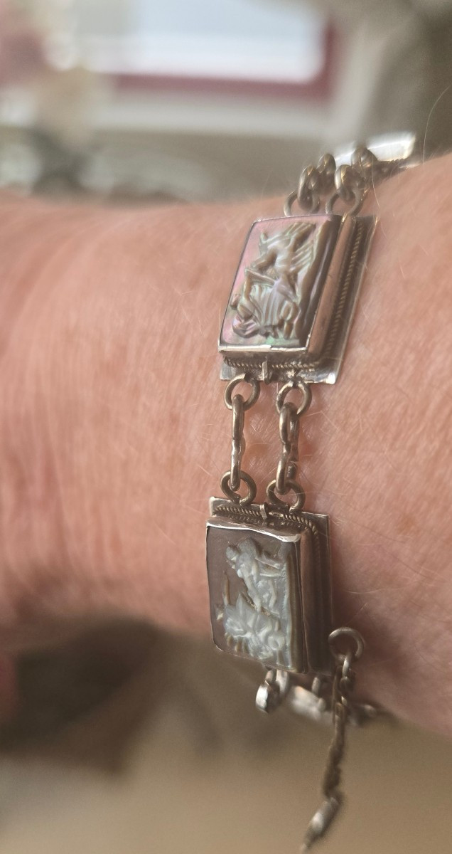 Bracelet Italien Art Déco, orné de Camées en Argent -photo-4