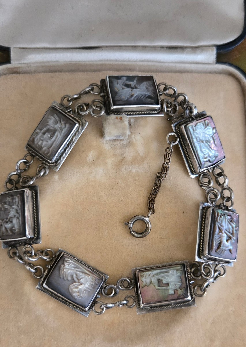 Bracelet Italien Art Déco, orné de Camées en Argent -photo-5