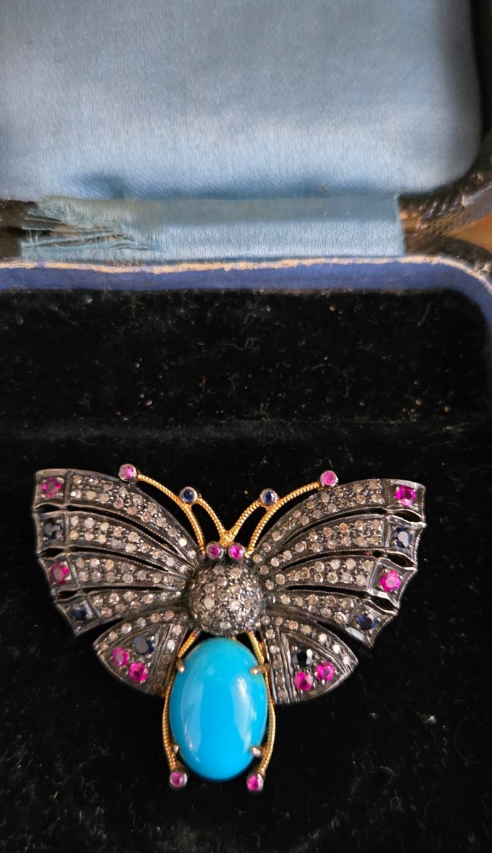 Vintage Butterfly Brooch Set With Precious Stones-photo-1